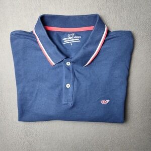 Vineyard Vines Polo Shirt Mens Large Navy Blue Edgartown Whale Logo Tipped Golf